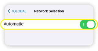 Página de Selección de red de iOS, Automática está activada y resaltada