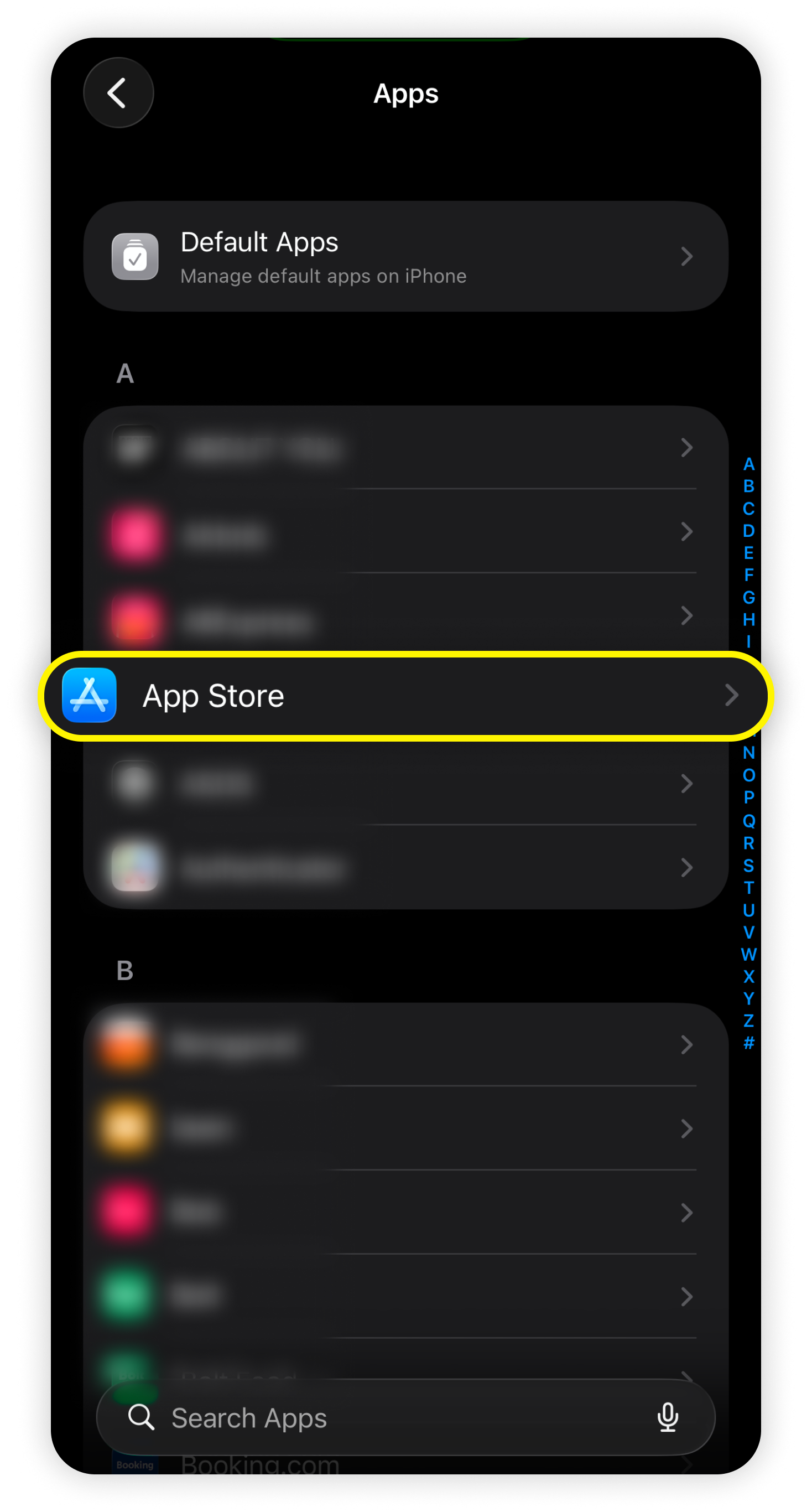 Página de apps de iOS, App Store resaltada