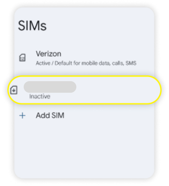 Pagina SIM con eSIM evidenziata