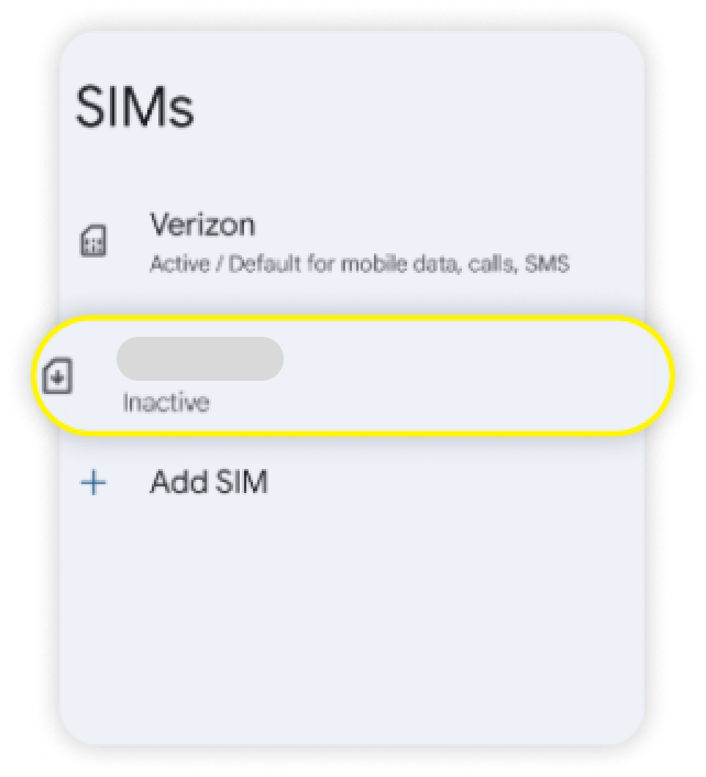 Pagina SIM con eSIM evidenziata
