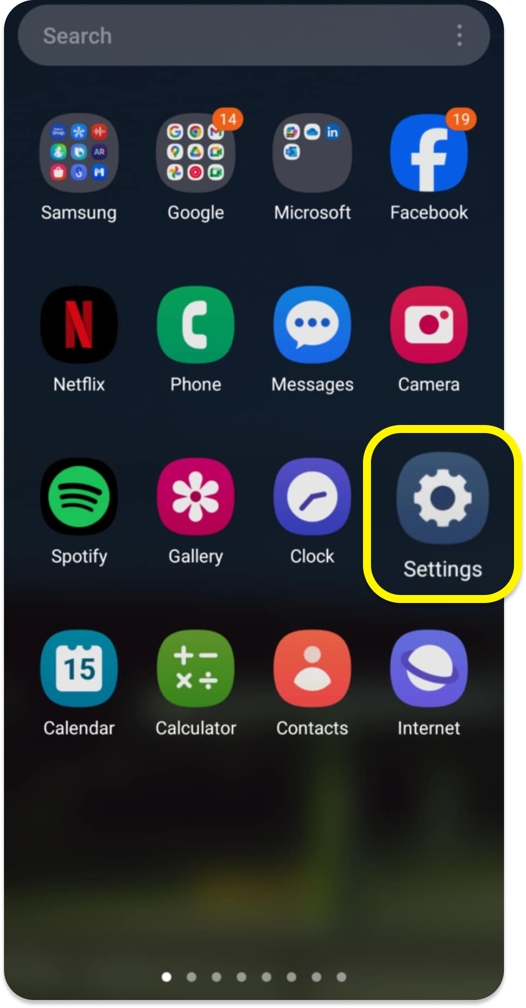 Ícone das Definições do Android em destaque