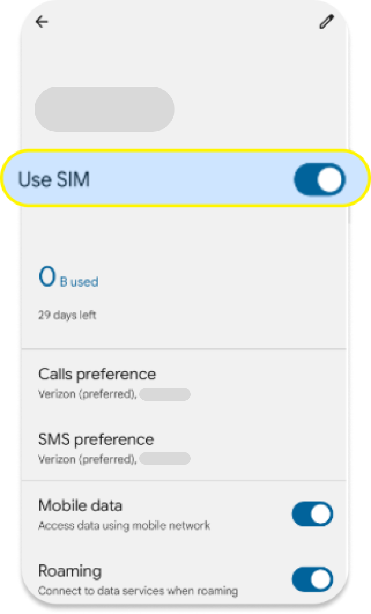 Página eSIM com Usar SIM ativado e em destaque