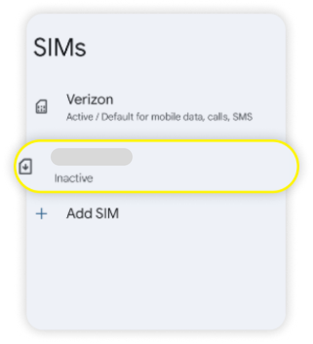 Android SIM 页面，其中 eSIM 已突出显示